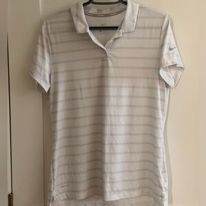 Nike Dri-FIT White and Light Gray Striped Golf Polo